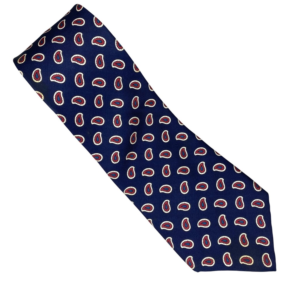 VTG Liberty‎ of London Tie Men Navy Paisley Silk Classic Foulard 59x3.5